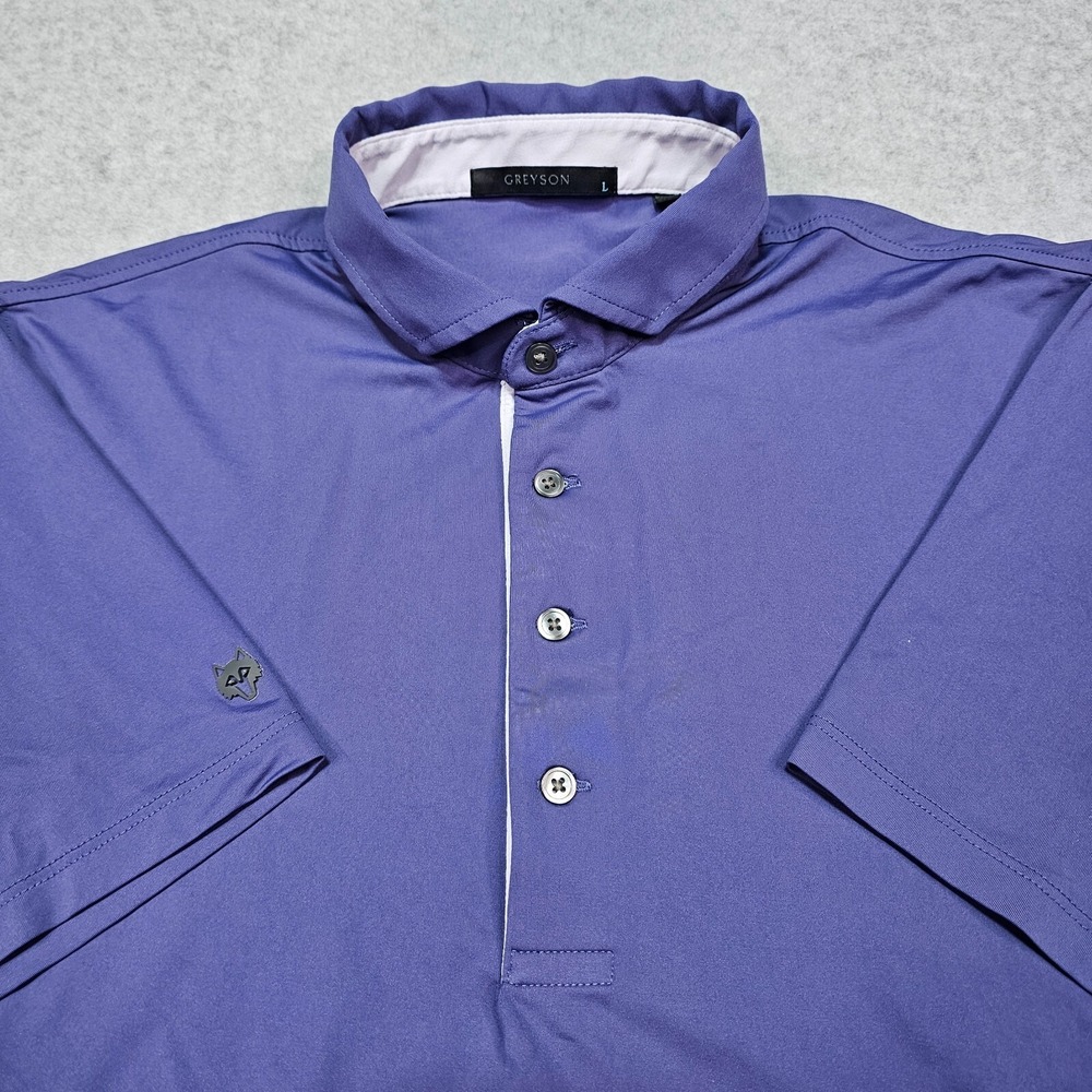 Greyson Golf Polo Mens Large Blue Purple Wolf Performance Shirt Stretch